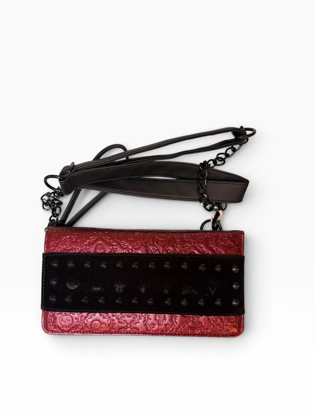 Loungefly Disney Villains Quiet Fandom Embossed Deep Red Crossbody Clutch Velvet